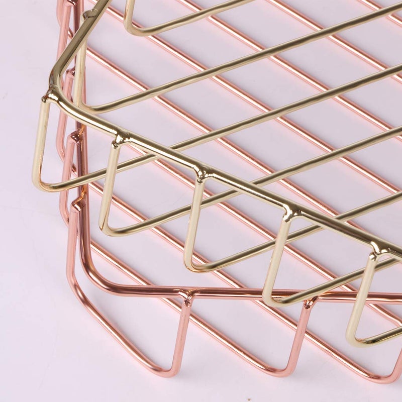 Fvstar Paper Organizer for Desk Metal Paper Tray Large Capacity Letter Tray Paper Holder Basket Mail Inbox Storage Organizer for Office Classroom Desktop 12.5"" x 9.4"" x 1.9"" Gold - Image 4